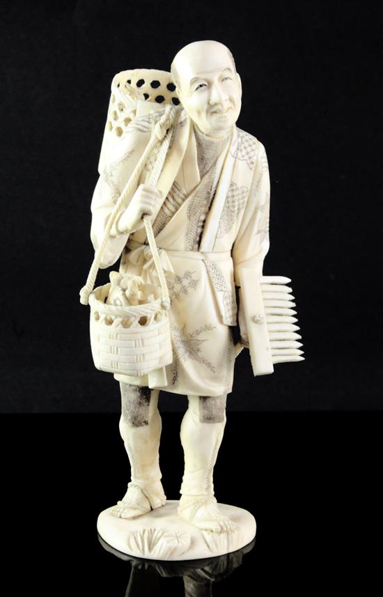 A Japanese sectional ivory figure of a fisherman, early 20th century, 23.5cm